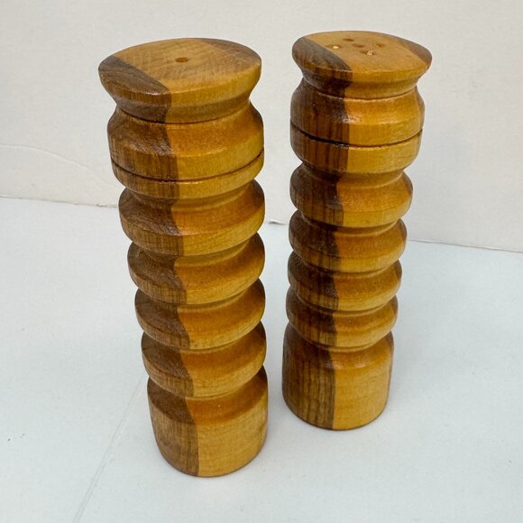 Vintage Handmade Wooden Tall Salt and Pepper Shakers Boho Eclectic Decor - Picture 2 of 6